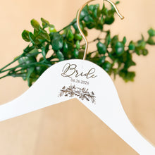 Load image into Gallery viewer, Personalized Bridesmaid Hangers - Floral Wedding Hanger Wooden Engraved Bridal Dress Hanger Name Hangers