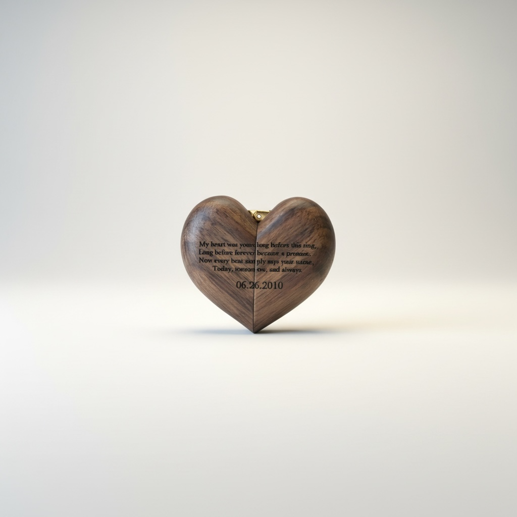 Engraved Proposal Ring Box – Heart-Shaped Wooden Keepsake Jewelry Box