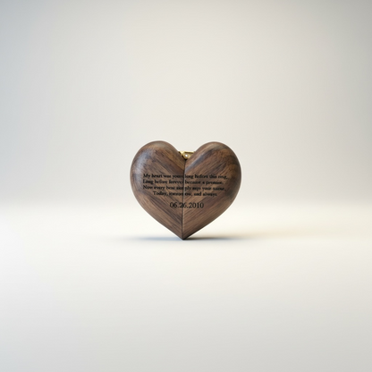 Engraved Proposal Ring Box – Heart-Shaped Wooden Keepsake Jewelry Box