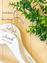 Load image into Gallery viewer, Personalized Bridesmaid Hangers - Wedding Hanger Wooden Engraved Bridal Dress Hanger Name Hangers