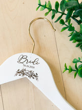 Cargar imagen en el visor de la galería, Personalized Bridesmaid Hangers - Floral Wedding Hanger Wooden Engraved Bridal Dress Hanger Name Hangers