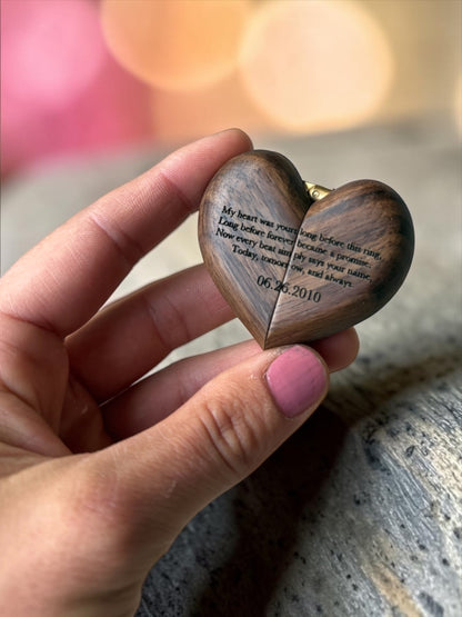 Engraved Proposal Ring Box – Heart-Shaped Wooden Keepsake Jewelry Box