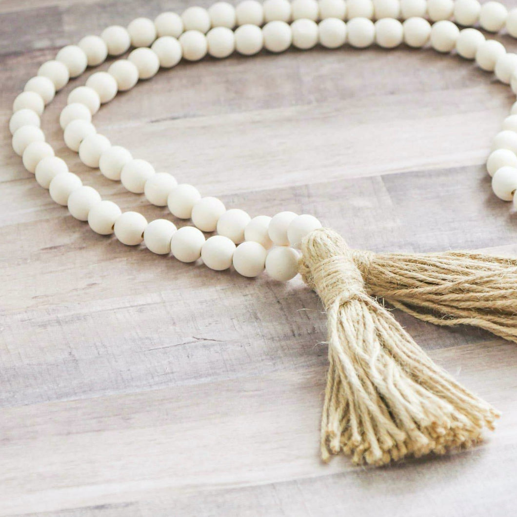 Eco-friendly Natural Wood Bead Garland with Tassels